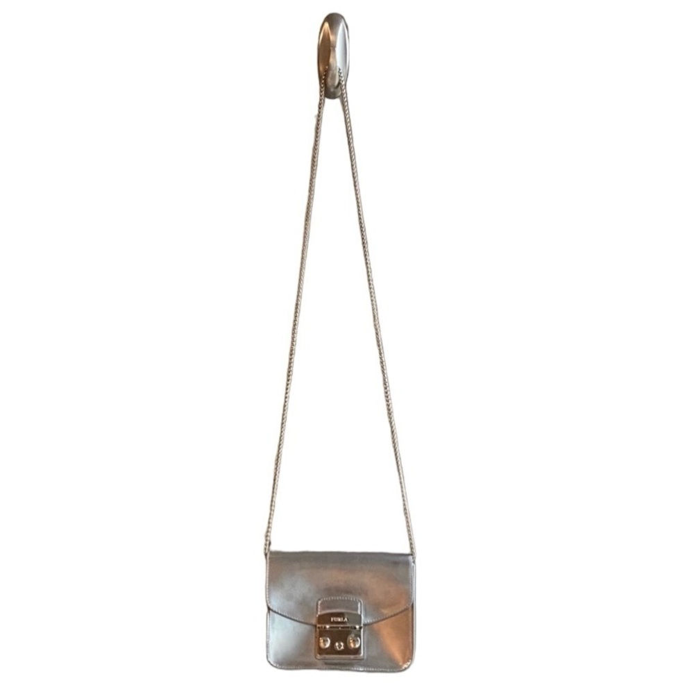 Furla Metropolis Silver Leather Mini Crossbody Bag